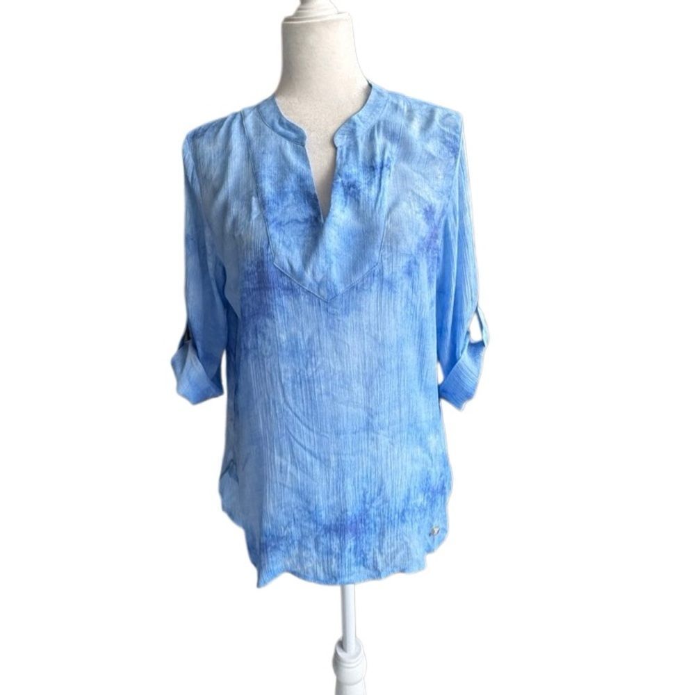 Ivanka Trump Blue Tunic Pullover Button Tabs Lightweight High Low